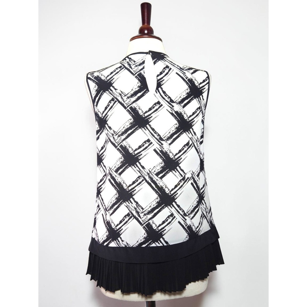 Raoul Silk Blouse Sleeveless Black Ivory Abstract Pleated Hem US 6 - Picture 8 of 11